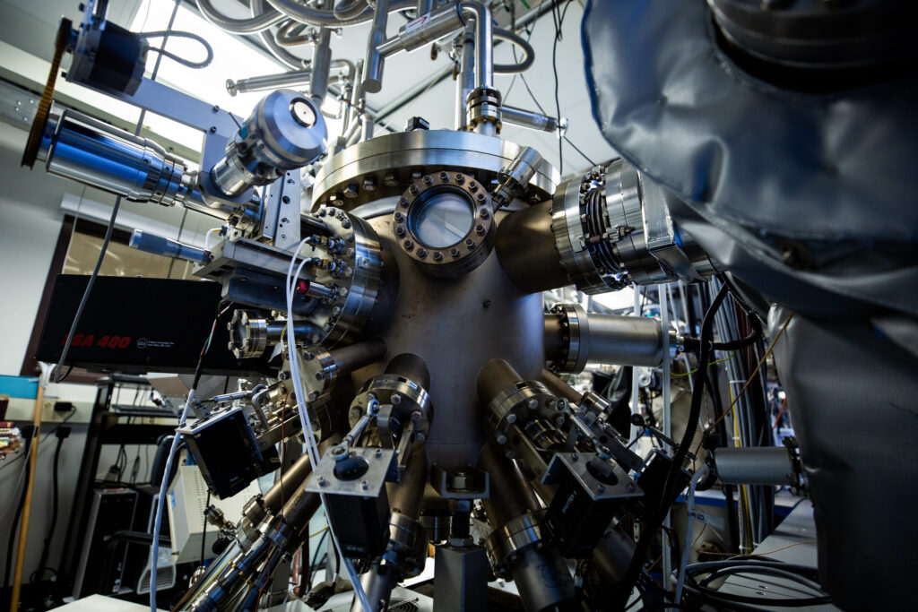 A molecular-beam epitaxy (MBE) system in the Goldman Group MBE Laboratory at the University of Michigan. Image credit: Evan Dougherty, Michigan Engineering