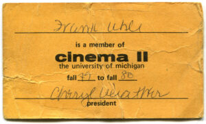 Frank Uhle's tattered Cinema II membership card, 79-80.