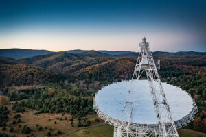 The Green Bank Telescope in West Virginia was part of the group of telescopes to observe pulsars, an ultra-dense remnant of a massive star's core following its demise in a supernova explosion, to find evidence for low frequency gravitational waves. Image credit: Jay Young for Green Bank Observatory