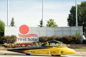 The Michigan Solar Car Team's premier sponsor is First Solar, a global solar technology company with a location in Perrysburg, Ohio. This is the first year the team's main sponsor is from the solar industry. Image credit: Levi Hutmacher, Michigan