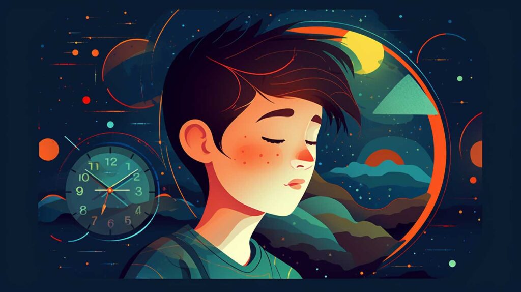 Concept illustration of adolescent sleep cycles. Image credit: Nicole Smith, Made with Midjourney