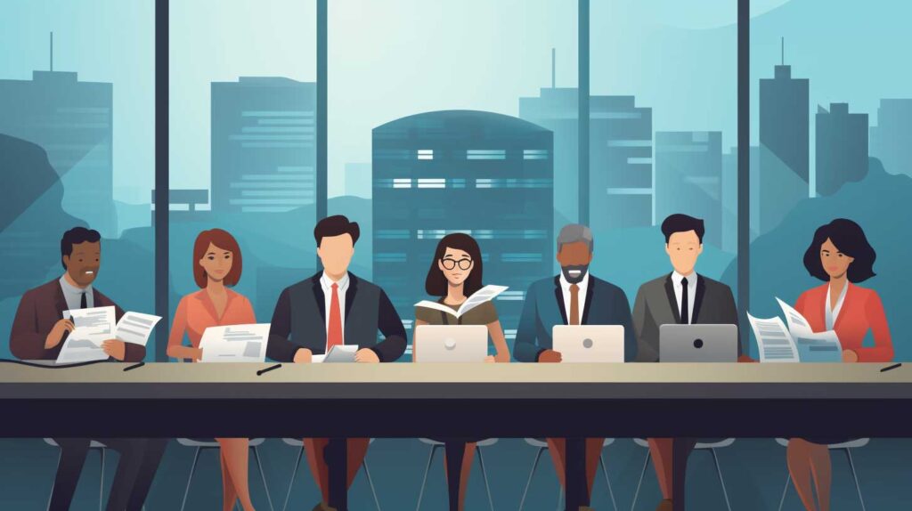 Concept illustration of a diverse group of online content moderators. Image credit: Nicole Smith, made with Midjourney