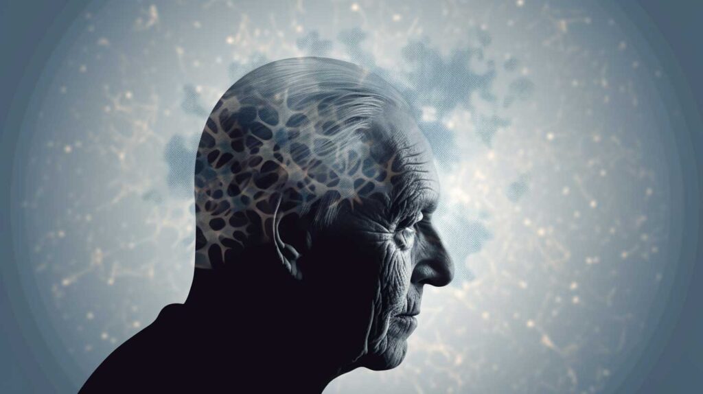 Concept illustration of a man with Alzheimer's disease. Image credit: Nicole Smith, Made with Midjourney
