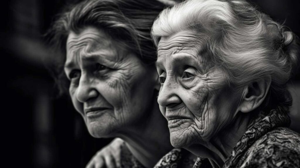 Concept illustration of an aging daughter and mother. Image credit: Nicole Smith, made with Midjourney