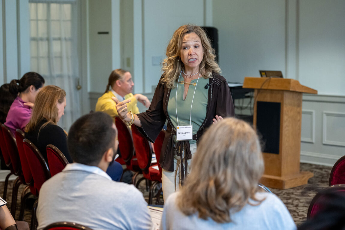 Photo of Grenmarie Agresar speaking during one of the breakout sessions at the New Faculty Orientation.