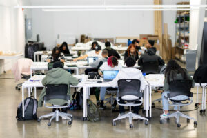 Students work on projects at the Michigan Research Studio in Detroit. Image credit: Eric Bronson, Michigan Photography