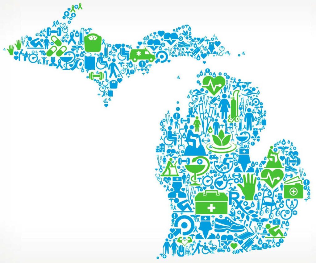 Concept illustration of healthcare in Michigan. Image courtesy: U-M Institute for Healthcare Policy and Innovation