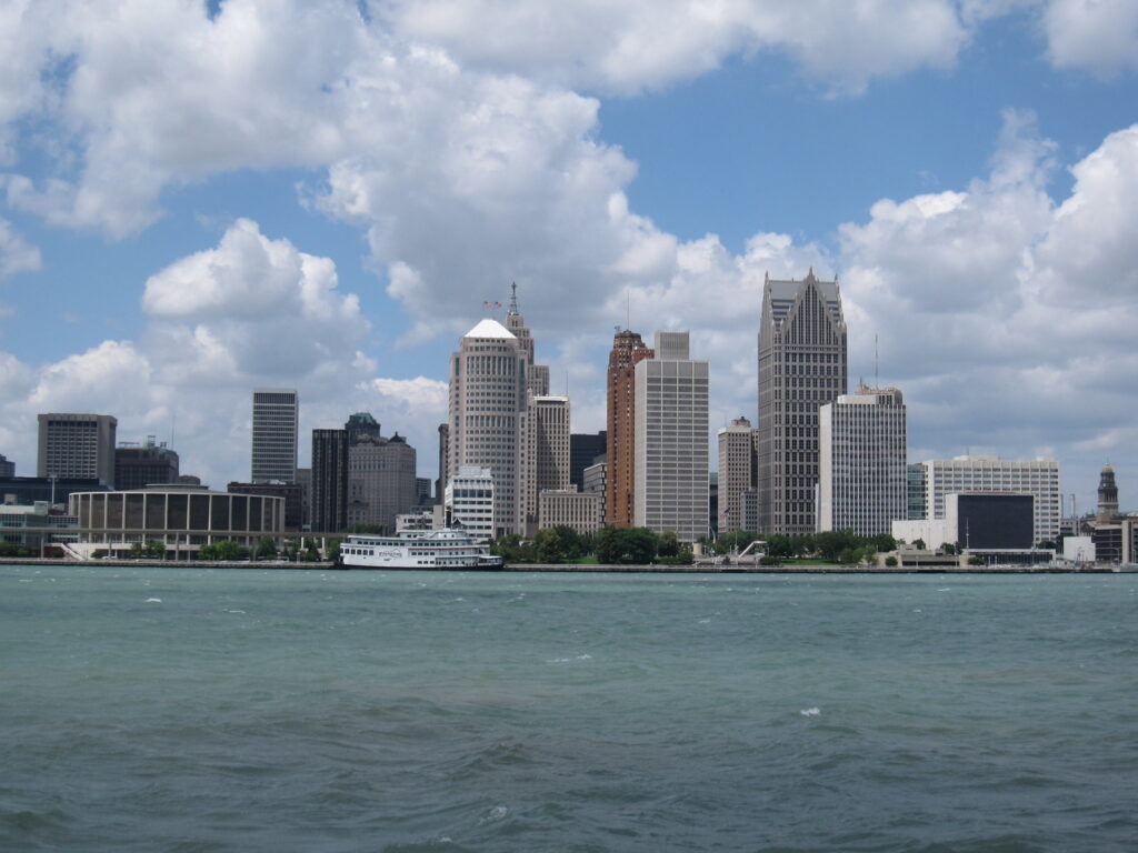 Detroit skyline seen from Windsor, Ontario, across the Detroit River. Image credit: Bernt Rostad, CC BY-SA 2.0, via Flickr
