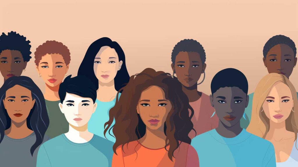 Concept illustration of a diverse group of teens. Image credit: Nicole Smith, made with Midjourney