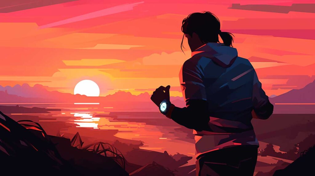 Concept illustration of a runner wearing a smart watch. Image credit: Nicole Smith, made with Midjourney