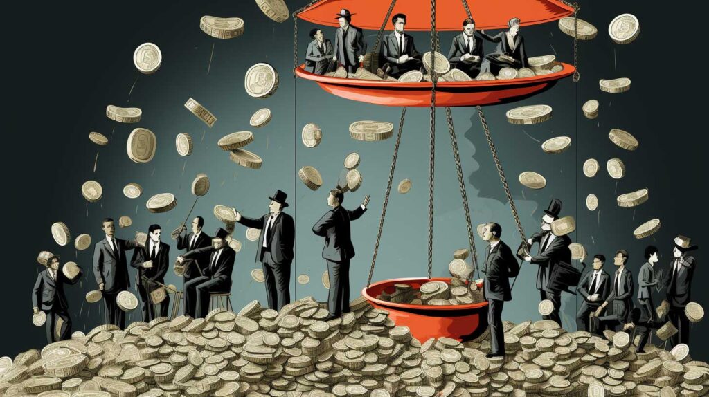 Concept illustration of wealth and fairness. Image credit: Nicole Smith, made with Midjourney