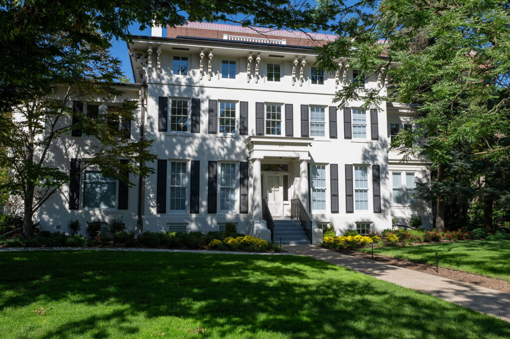 The exterior of the President's Residence, as viewed from South University Avenue. (Photo by Roger Hart, Michigan Photography)