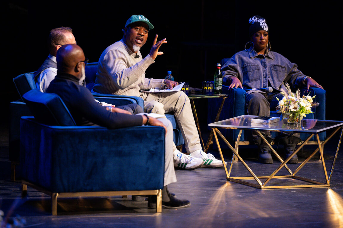 David Banner, second from right,makes a point during a panel discussion that also included, from left, Antonio Cuyler, andré douglas pond cumming, and Rapsody
