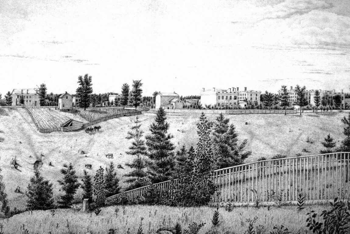 An old photo of the early campus of U-M.