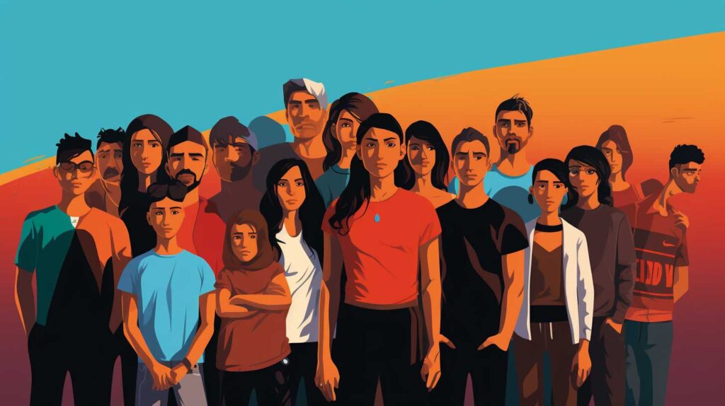 Concept illustration of a group of Hispanic people. Image credit: Nicole Smith, made with Midjourney