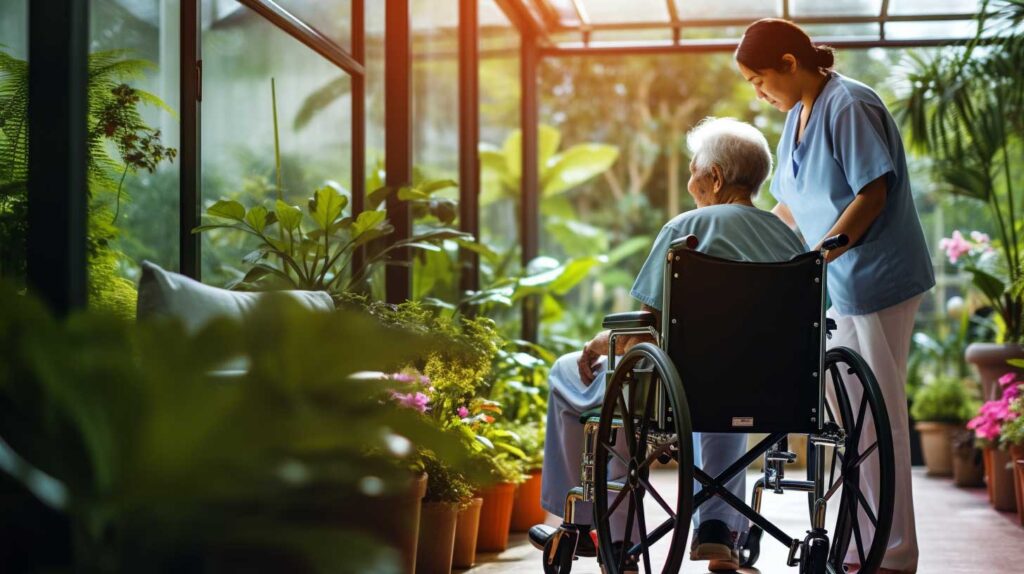 Concept photo of a caregiver assisting a dementia patient. Image credit: Nicole Smith, made with Midjourney