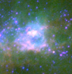 The cutout of Mrk 71-A from the Hubble Space Telescope, which is the region demonstrating strong radiative cooling (and therefore lack of superwind). Image credit: Observatorio de Calar Alto, J. van Eymeren (AIRUB, ATNF) & Á.R. López-Sánchez