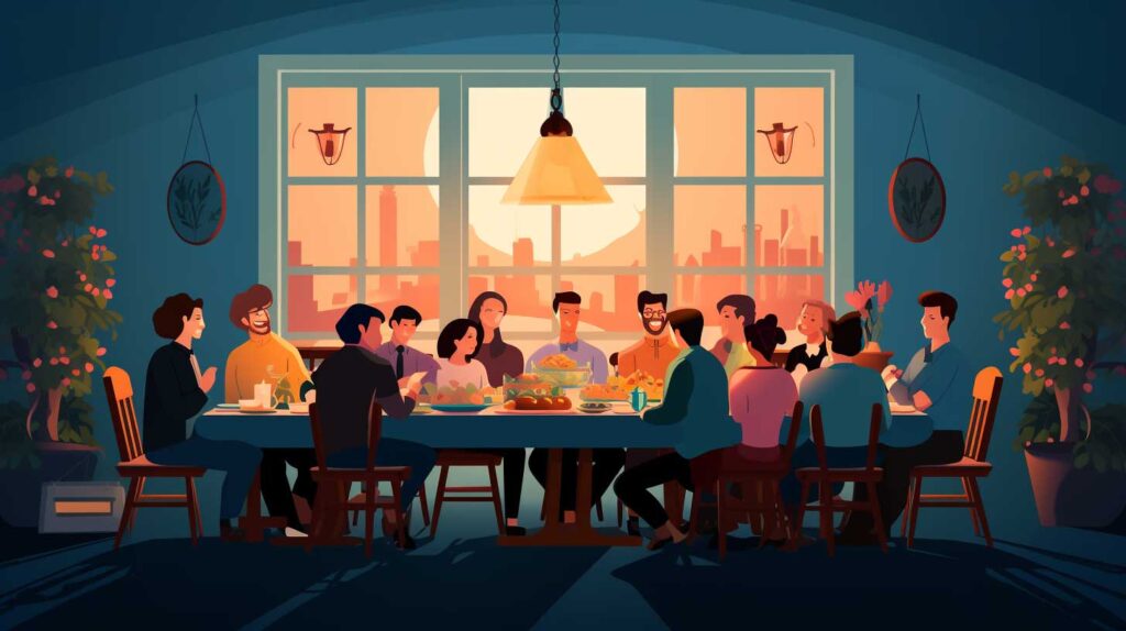 Concept illustration of a family dinner. Image credit: Nicole Smith, made with Midjourney