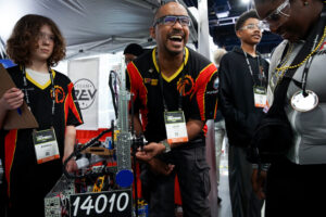 Leon Pryor, a University of Michigan alum and a senior game producer at Meta, got involved in robotics competitions with his son in 2018. He led Detroit's FLICS School team to the World Championship in Houston earlier this year. Image credit: Elizabeth Conley, special to Michigan Photography.