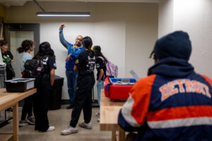 Coach Leon Pryor works with the robotics team at the School at Marygrove, Detroit. "We are actually making some fundamental changes for the better for a lot of families in Detroit." Image credit: Eric Bronson, Michigan Photography
