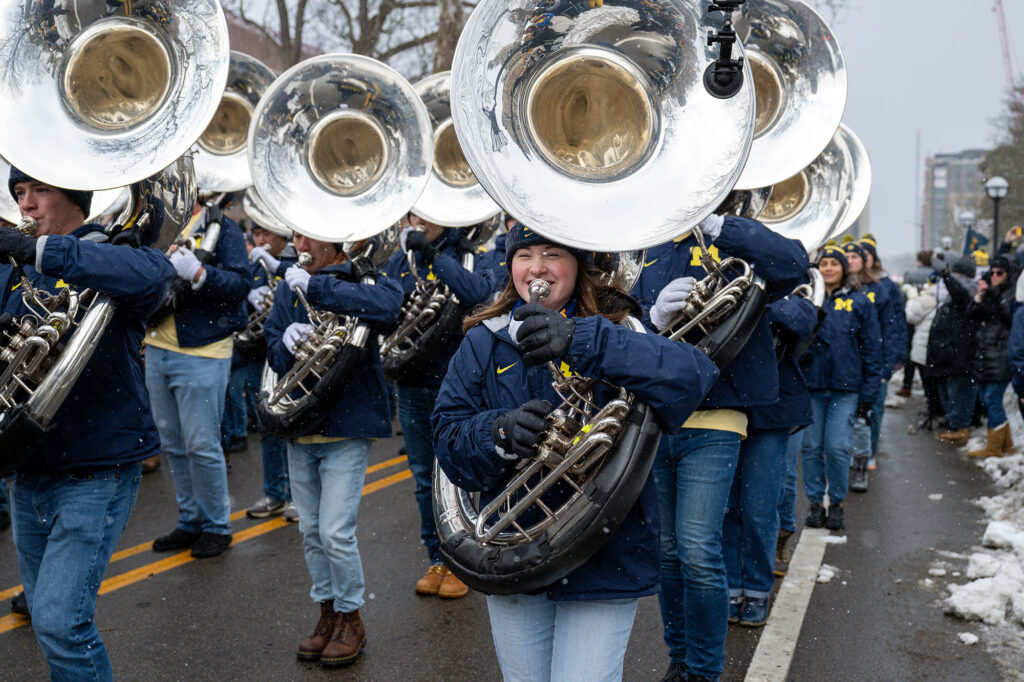 The Michigan Marching Band provided musical support.