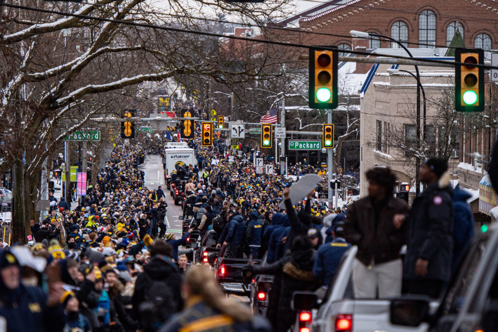 Parade watchers jammed both sides of South State Street. 