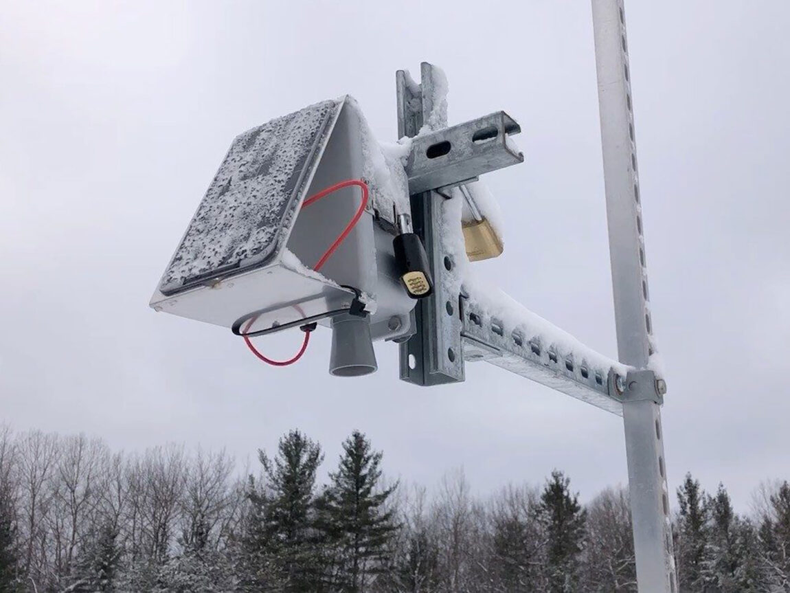 A photo of a snowpack sensor