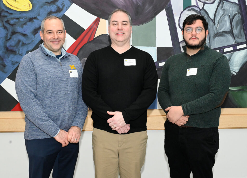 The Mechanical Engineering Undergraduate Machine Shop Team, pictured L-R: Donald Wirkner, Mike Klein, and Kemal Duran received the U-M Distinguished Diversity Leaders Team Award in a ceremony held at Palmer Commons in Ann Arbor, Mich., Tuesday, Jan. 30, 2024.