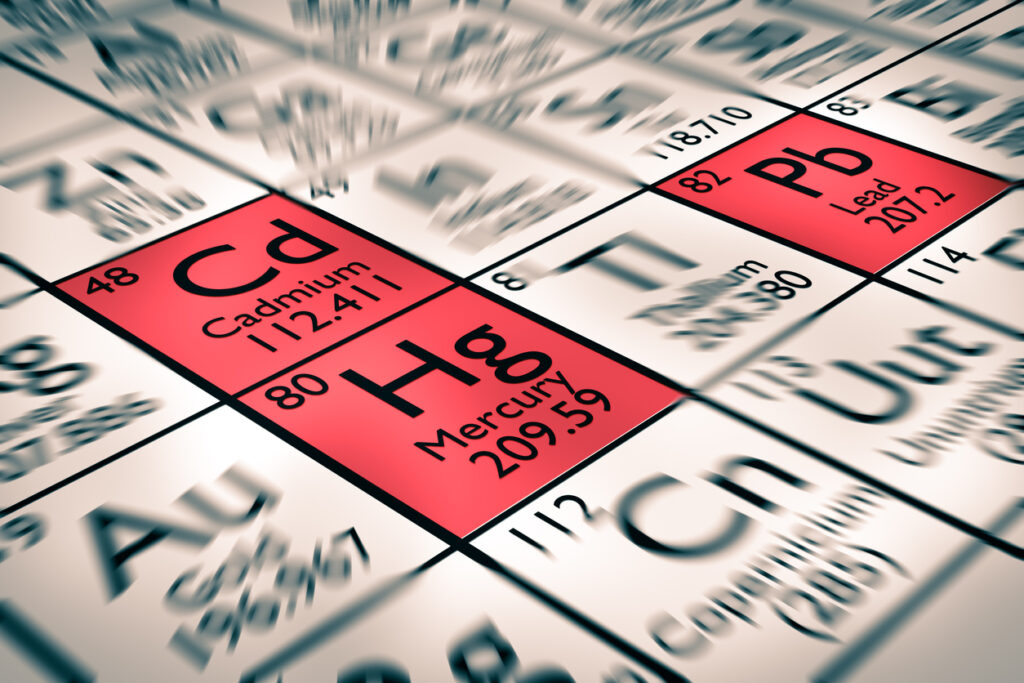 Section of the periodic table, focused on cadmium, lead and mercury. Image credit: iStock