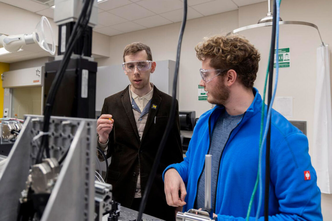 Photo of Chris Pannier (left), assistant professor of mechanical engineering, and graduate student Maximilian Ullrich