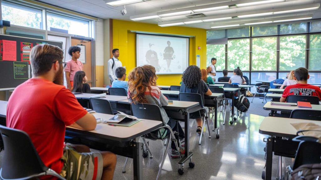 Concept illustration of a modern classroom. Image credit: Nicole Smith, made with Midjourney