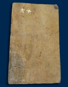 The cover of the 1786 American edition of  Poems on Various Subjects, Religious and Moral by Phillis Wheatley (Peters) shows the original plain stiff, worn, and torn paper wrap. Published in Philadelphia by Joseph Cruikshank. Image courtesy: University of Michigan William L. Clements Library