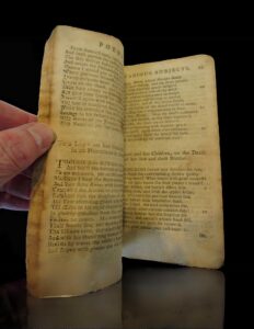 A view inside the 1786 American edition of  Poems on Various Subjects, Religious and Moral by Phillis Wheatley (Peters) published in Philadelphia by Joseph Cruikshank. Image courtesy: University of Michigan William L. Clements Library