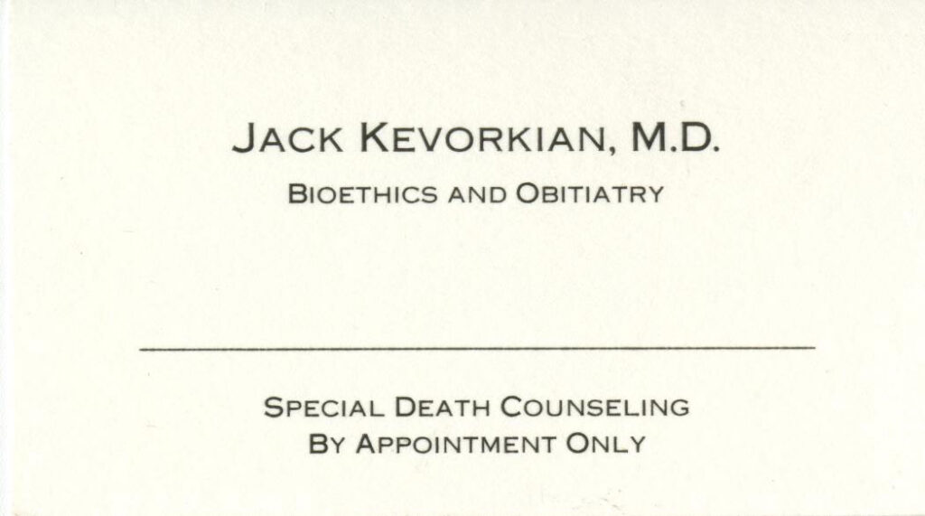 A photo of Jack Kevorkian's business card