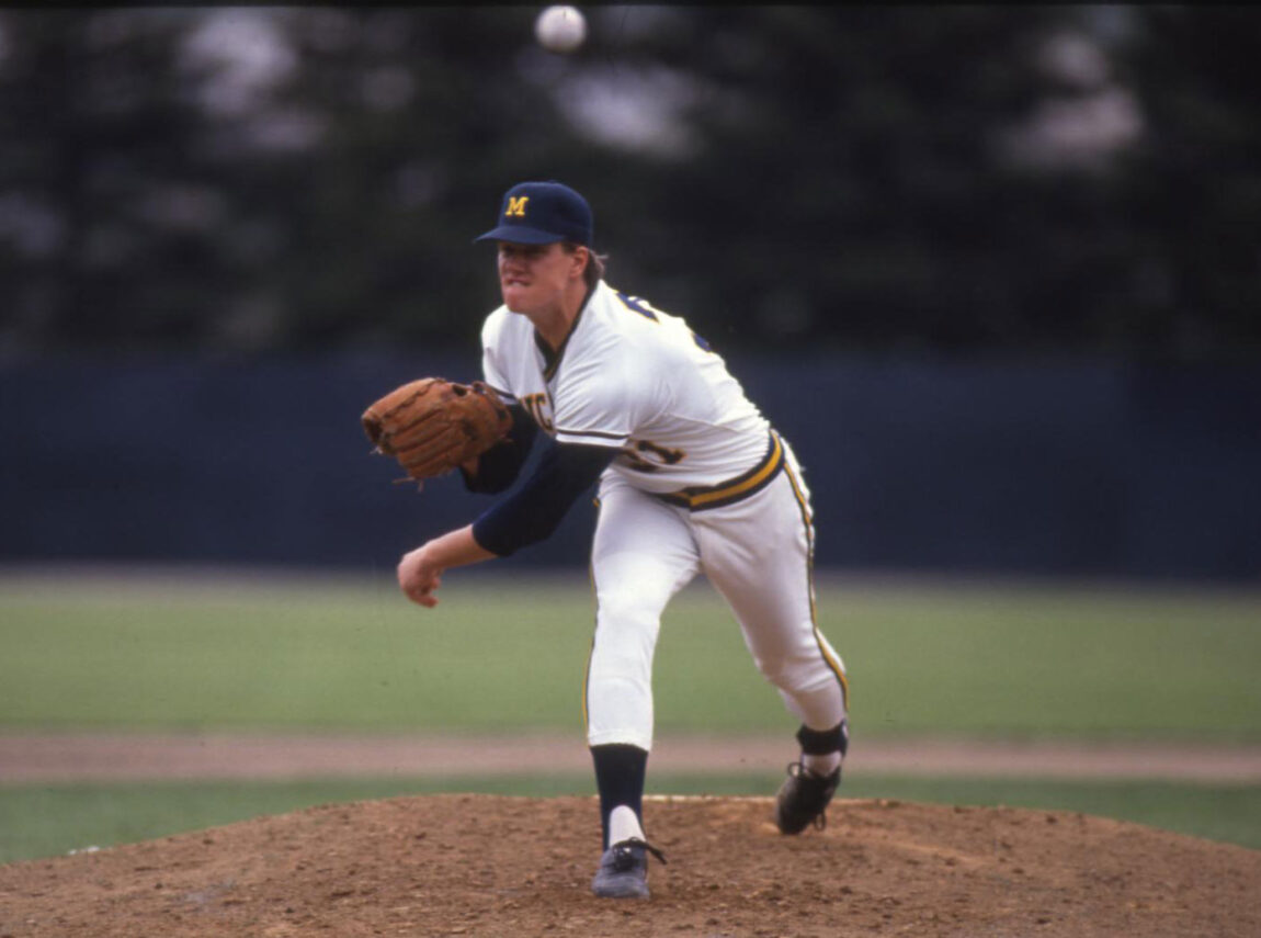A photo of Jim Abbott pitching a baseball