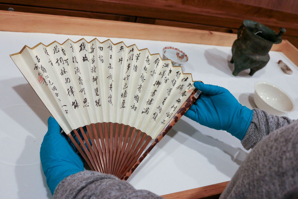 "Calligraphy folding fan," Chinese, 1909, ink and color on paper.