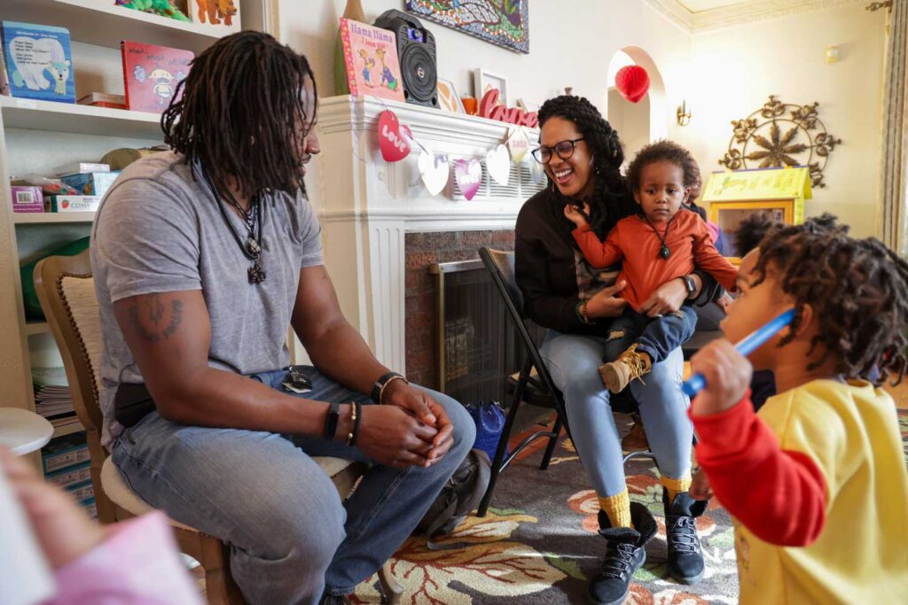 Brandon Parker, left, and Selena Parker visit Brilliant Detroit with their son, Sirius, weekly to engage with other toddlers. Image credit: Jeremy Marble