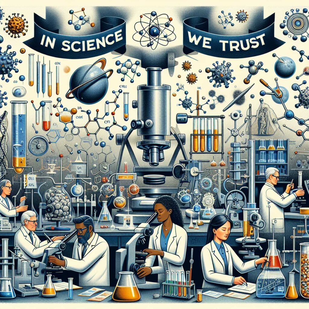 Concept illustration of public trust in science. Image credit: Nicole Smith, made with DALL-E3