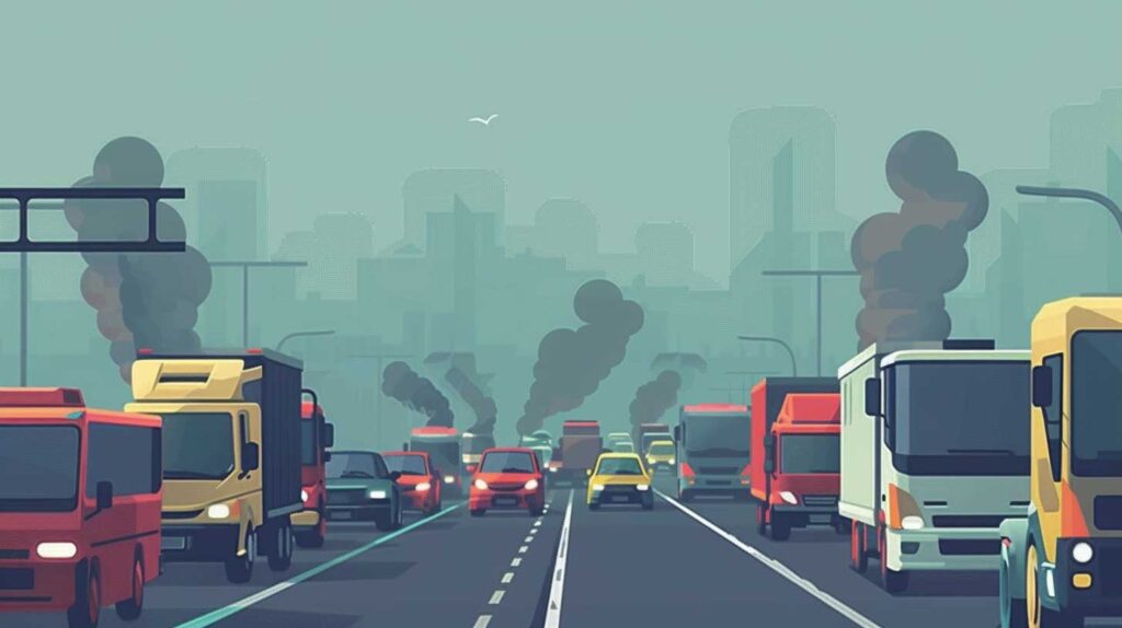 Concept illustration of traffic pollution. Image credit: Nicole Smith, made with Midjourney