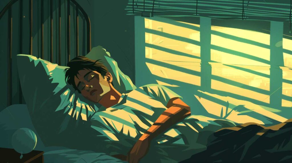 Concept illustration of a sleeping man. Image credit: Nicole Smith, made with Midjourney