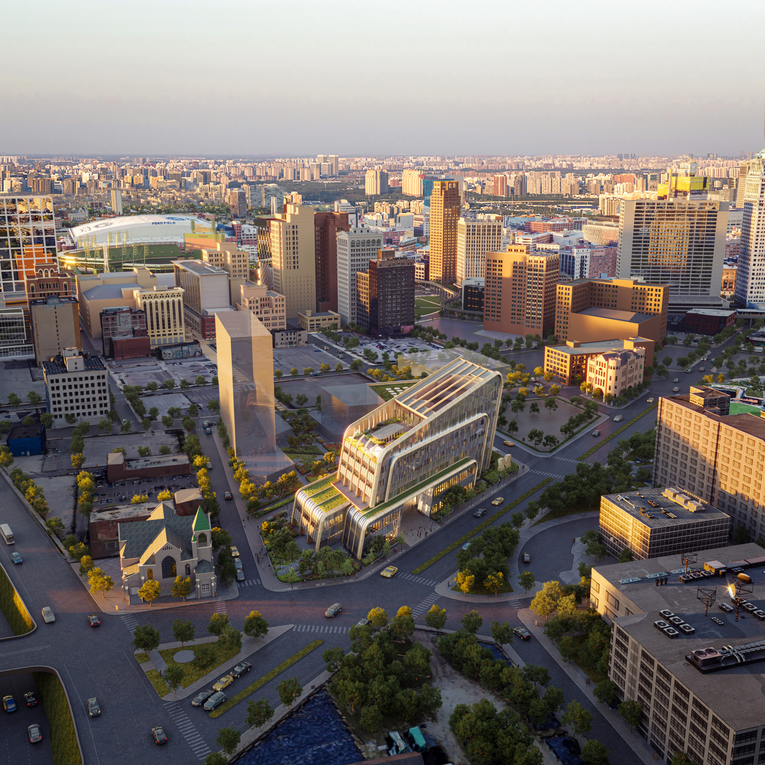 Aerial view of the new UMCI building. Image credit: Kohn Pedersen Fox