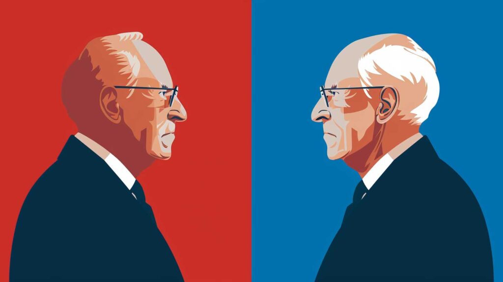 Concept illustration of two aging political candidates facing off. Image credit: Nicole Smith, made with Midjourney