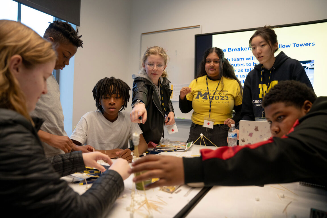 Photo of middle schoolers at a two-day digital wellness symposium at U-M’s North Quad