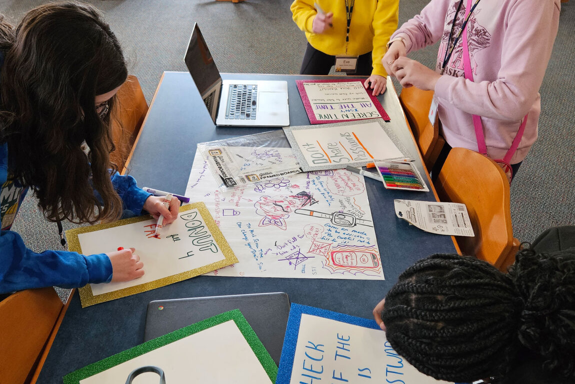 Photo of middle schoolers work during a Digital Wellness class at Tappan Middle School.
