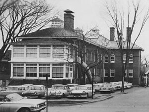 Funky old house that served as ISR's original headquarters. Black & white.