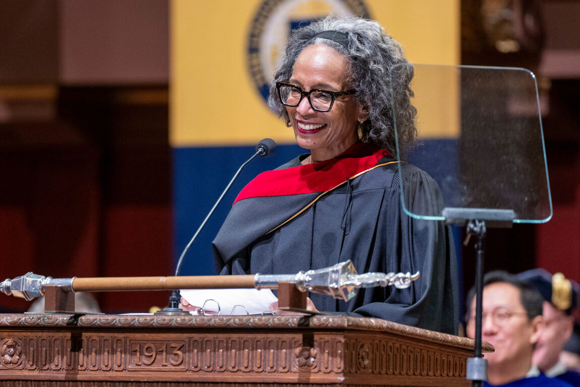 Photo of Washington Post senior critic-at-large Robin Ghivan speaking at the Rackham Graduate Exercises