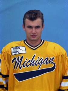 Mike Legg in maize hockey jersey in 1995.