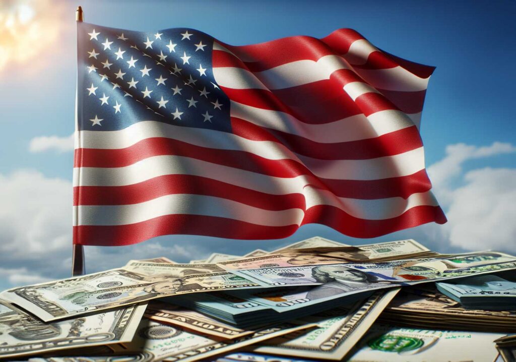 Concept photo of U.S. flag and currency. Image credit: Nicole Smith, made with Dall-E and Firefly
