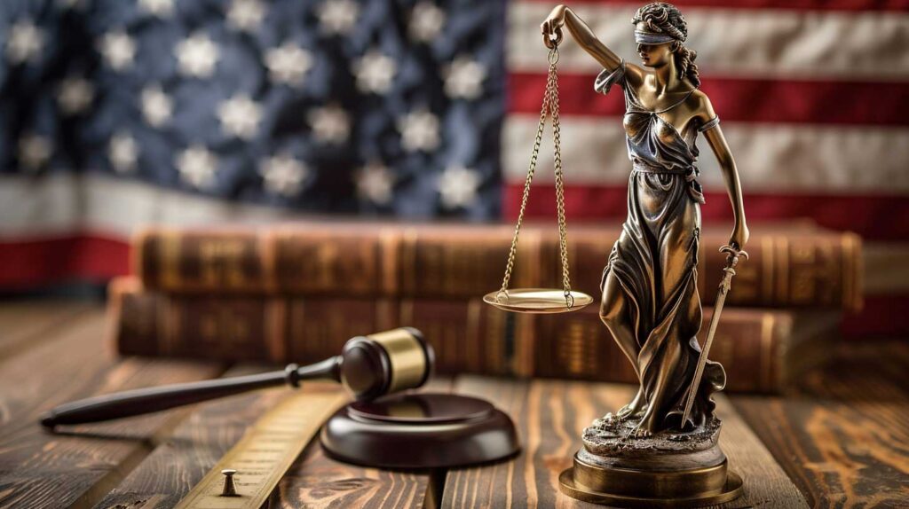 Concept illustration of the U.S. criminal justice system. Image credit: Nicole Smith, made with Midjourney