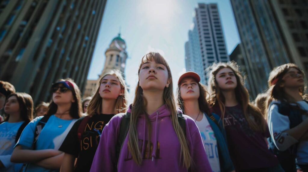 Concept photo of minors advocating for reproductive freedom. Image credit: Nicole Smith, made with Midjourney